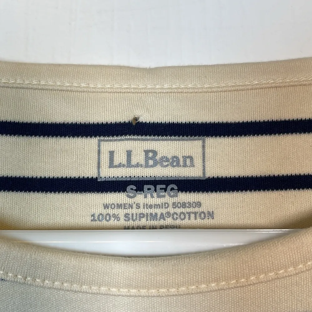 L.L.Bean Tan Navy Stripe Long Sleeve Crewneck Pullover Shirt Small EUC #1322-AZ - Image 6