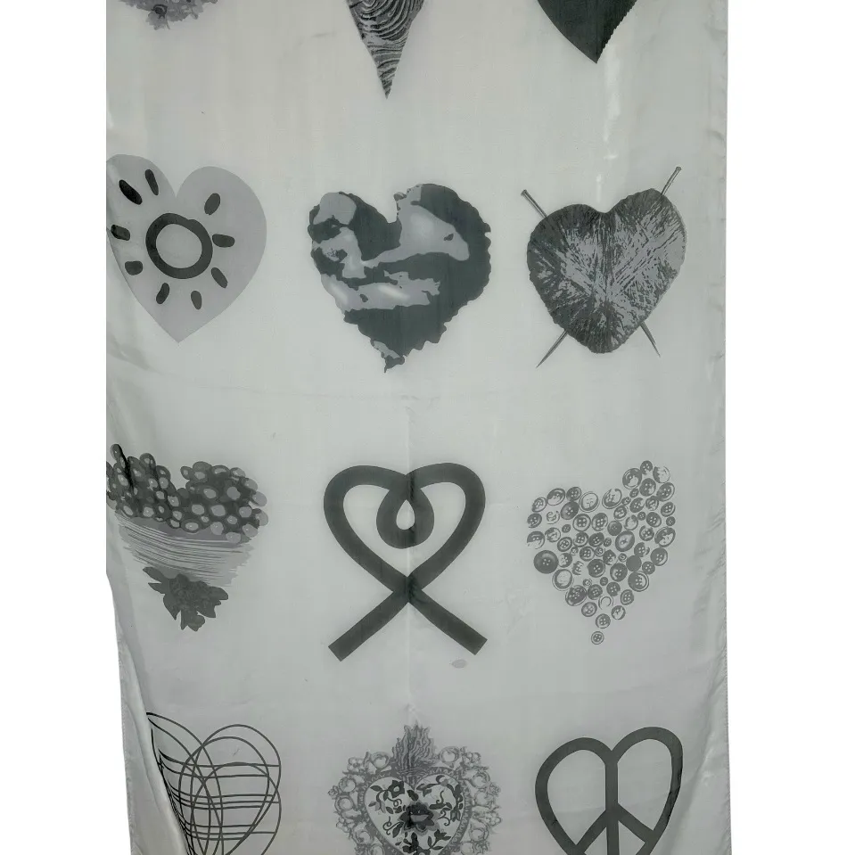 Moschino I Love Hearts Graphic Logo Silky Long Scarf White and Grey Print - Image 4