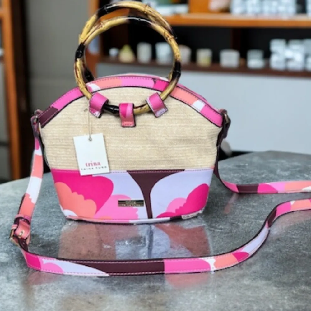 NWT Trina Turk Crossbody Rainbow Petals Purse Natural Pink - Image 2
