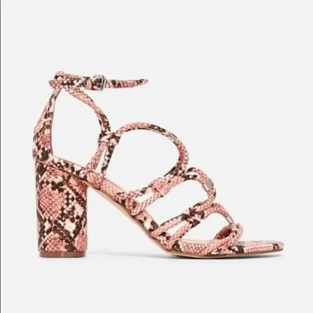Womens JustFab All Eyes On Me Pink Strappy Snakeskin Pumps Heels - Sz 7 - Image 2