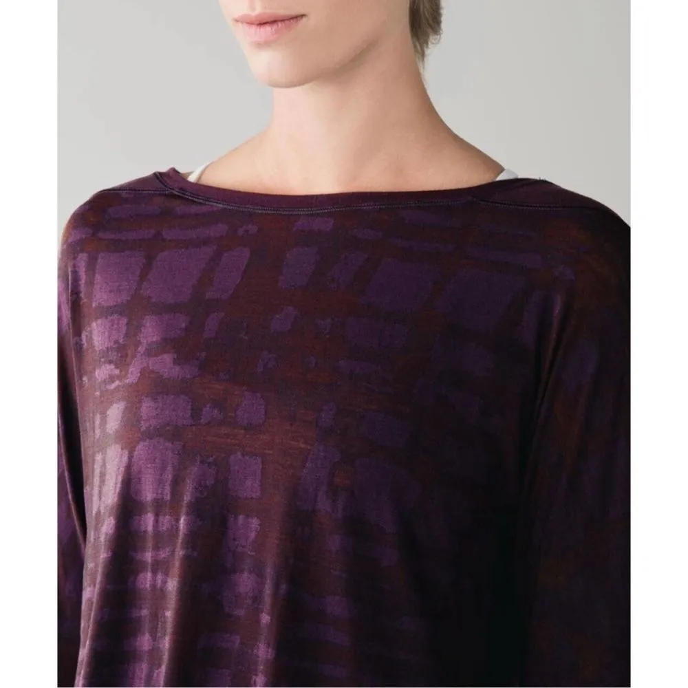 Lululemon Sz 8 Yoga Flow Long Sleeve Tee Purple Ghost Weave Burnout Black Cherry - Image 4
