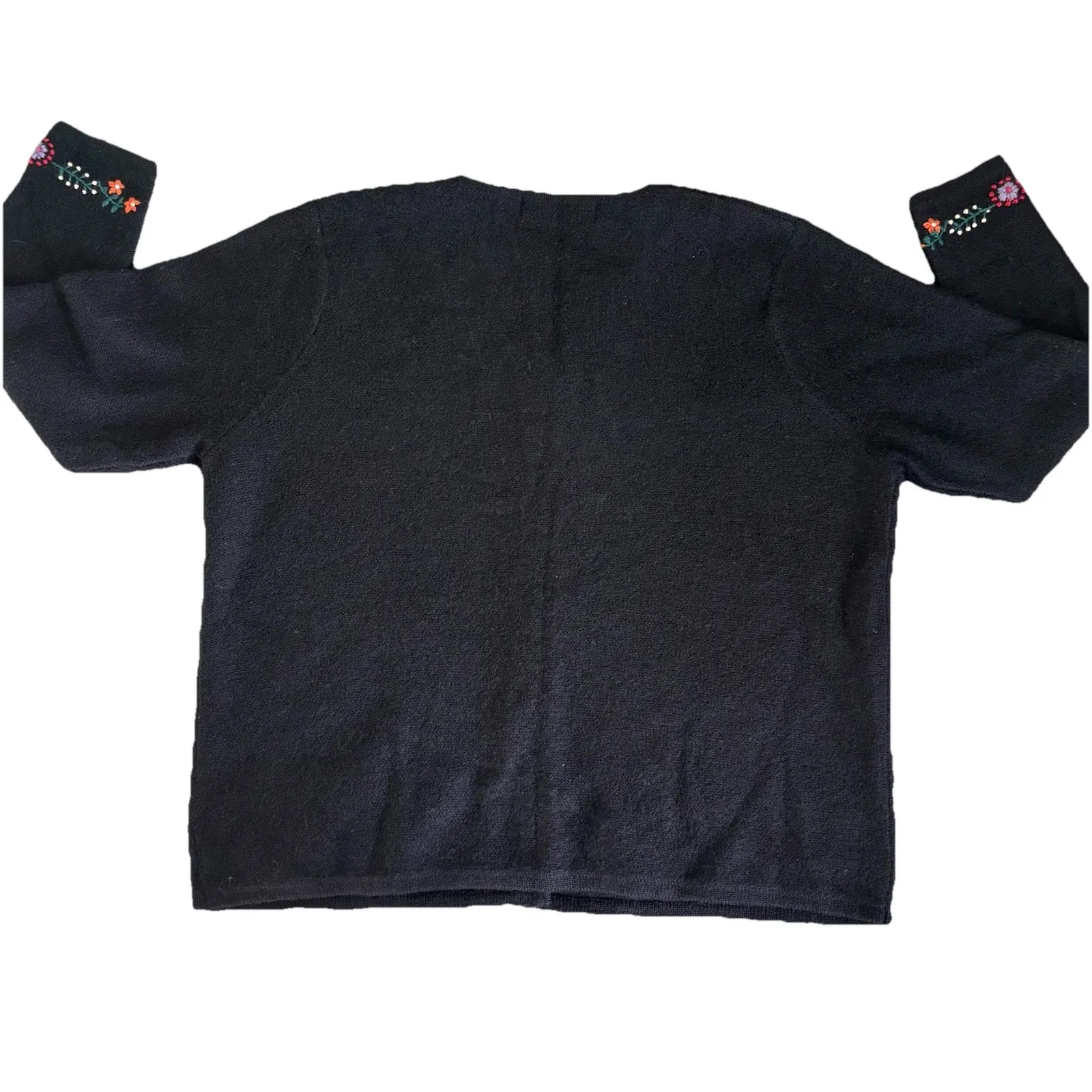Karen Scott Black Embroidered Floral Pure Wool Button Front Cardigan Sweater 1X - Image 7