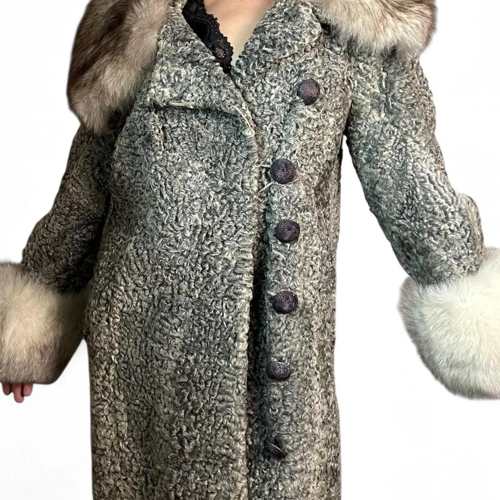 vintage penny lane sherling afghan coat silver persian lamb Gray Size M - Image 4