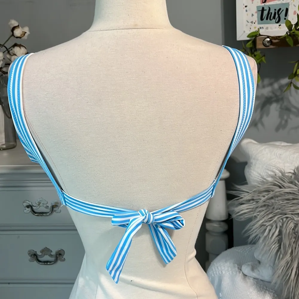 Bikini Top Sky Blue White Stripe Womens Small Tie Back - Image 6