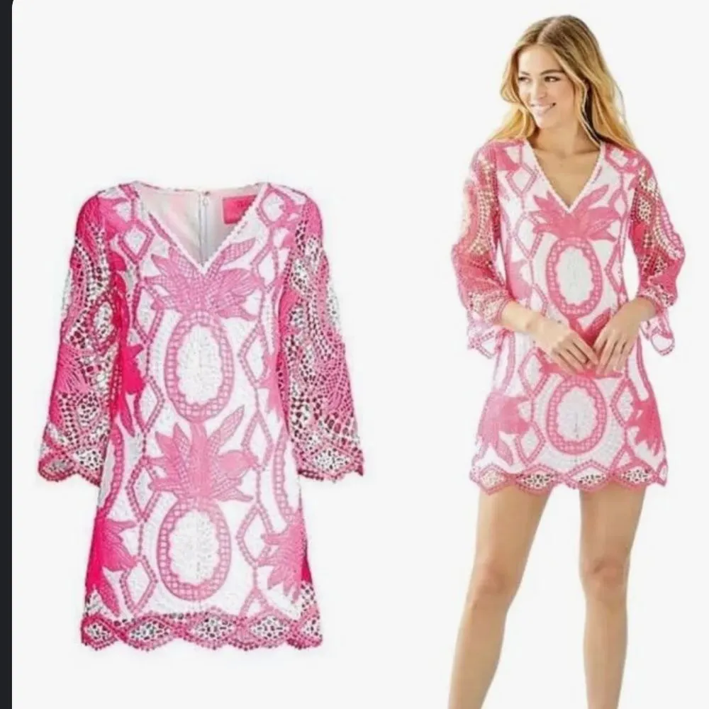 Lilly‎ Pulitzer Size 4 Lottie Romper Juice Stand Crochet Pink Tropics Preppy New - Image 13