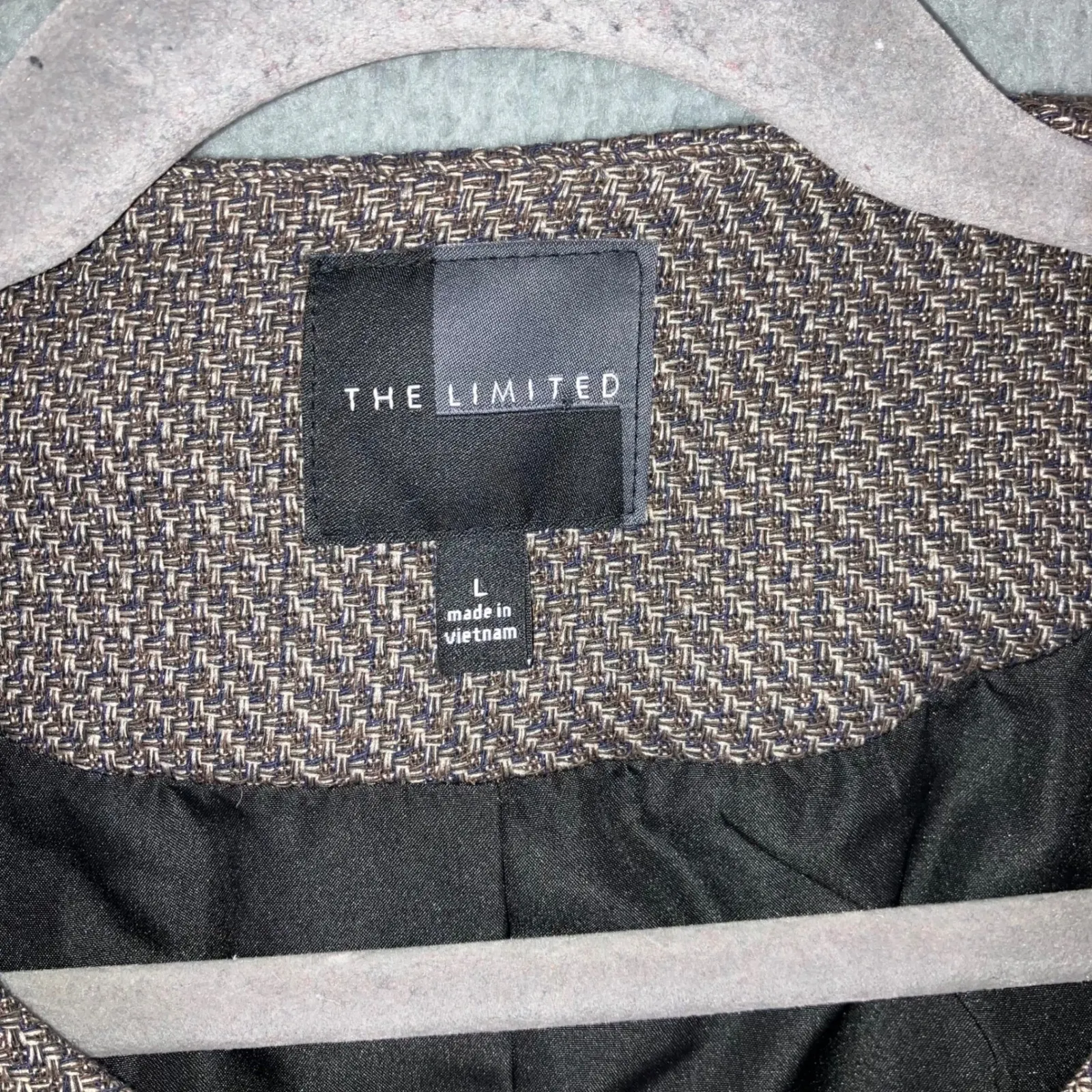 The Limited‎ Brown Tweed Blazer Jacket Women Large Faux Leather Accents - Image 9