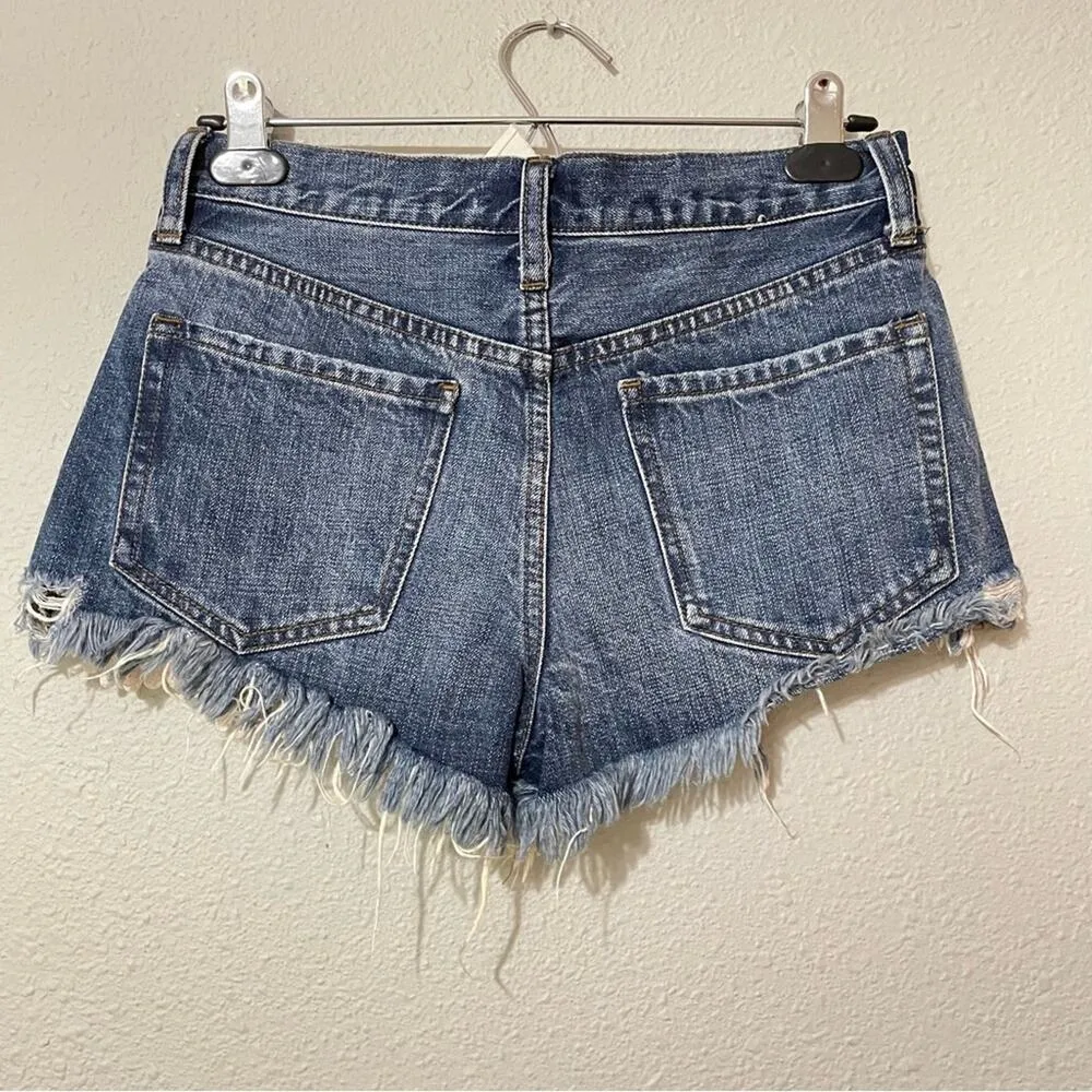 Free People Blue Button Fly Lace Trim Cut Off Jean Shorts Womens 26 Festival - Image 5