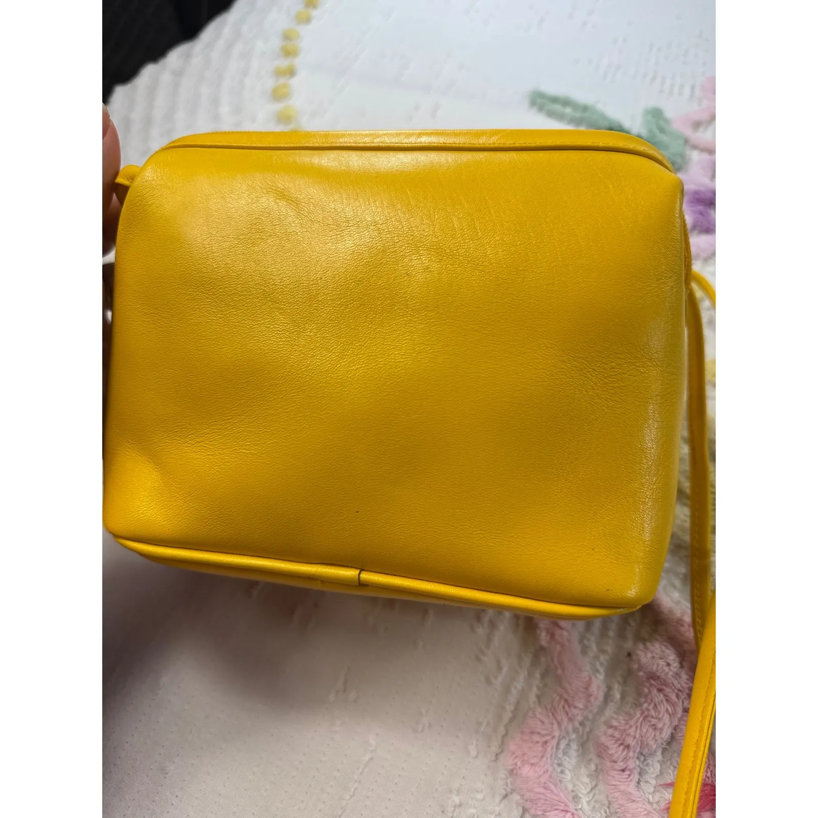 Genuine Leather Small Crossbody Purse Yellow Zip Around Bag - Image 7