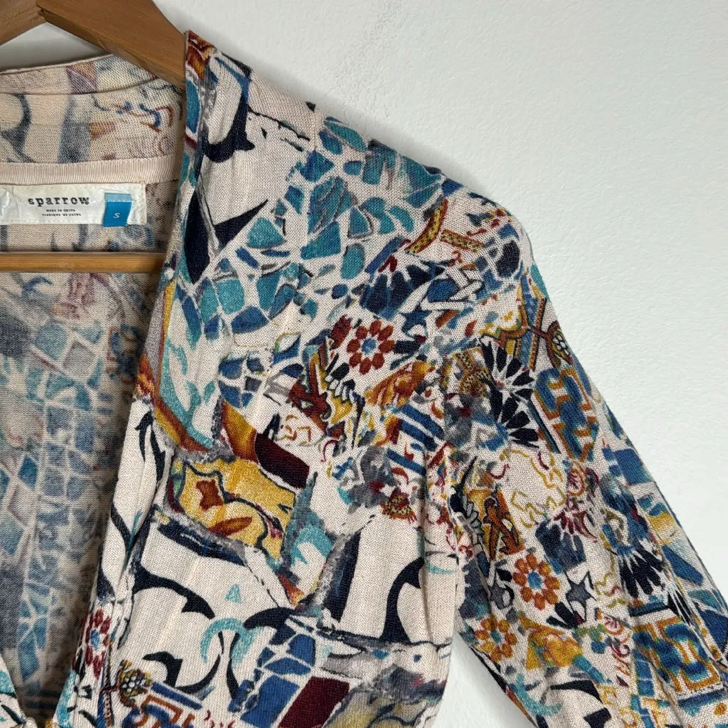 Anthropologie Sparrow Talavera Abstract Geometric Front Hook Draped Cardigan S Blue - Image 4