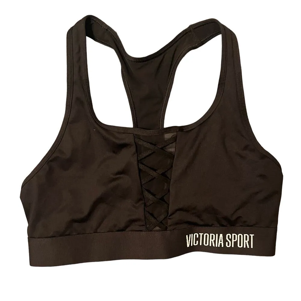 VS Victoria's Secret Black The Player Racerback Sports Bra Size Medium - Image 3