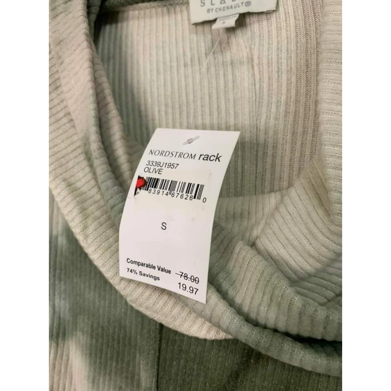 CHENAULT Tie Dye Cozy‎ Seam Front Cowl Neck Pullover in Olive S NEW Green - Image 4