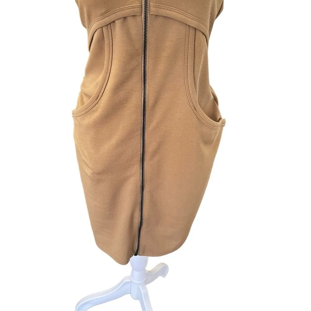 T by Alexander Wang Full Zip Knee Length Bodycon Dress Small Tan - Image 3
