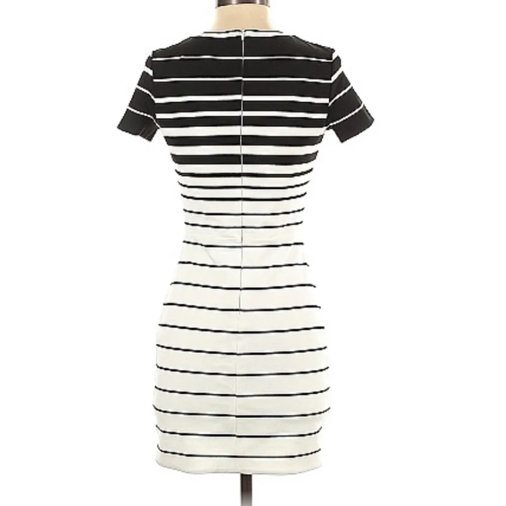 Bec & Bridge Zodiac Asymmetrical Hem Bodycon Dress Black & White Striped Angle 4 - Image 5