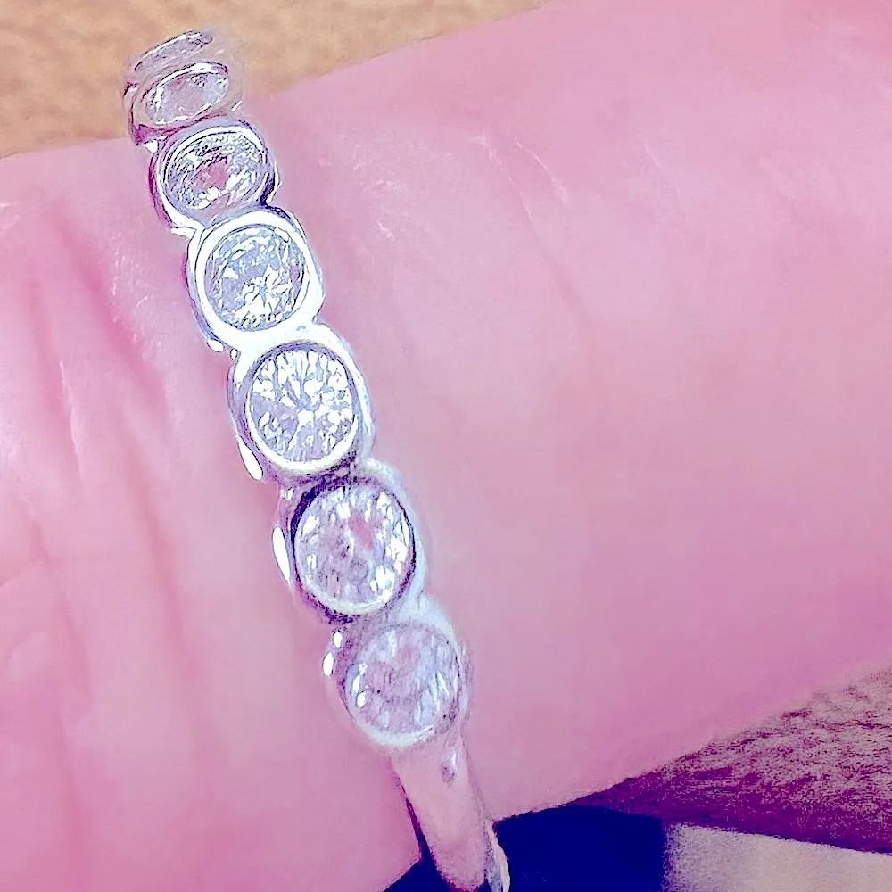 NEW White Gold Filled Half Eternity Bubble Diamond Simulant Ring,‎ Adjustable - Image 11