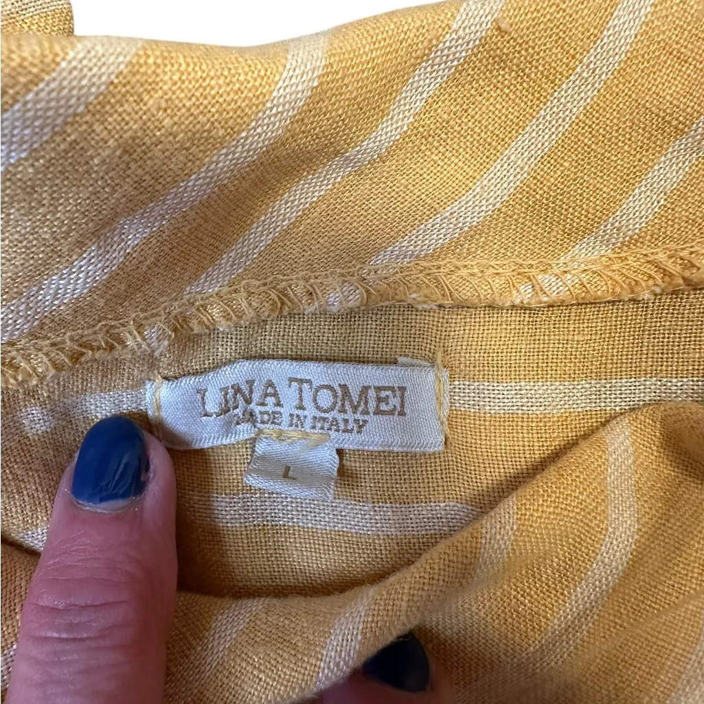 🌼 Lina Tomei Made in Italy Striped Linen Sleeveless Blouse Top Size L‎ Yellow Size L - Image 4