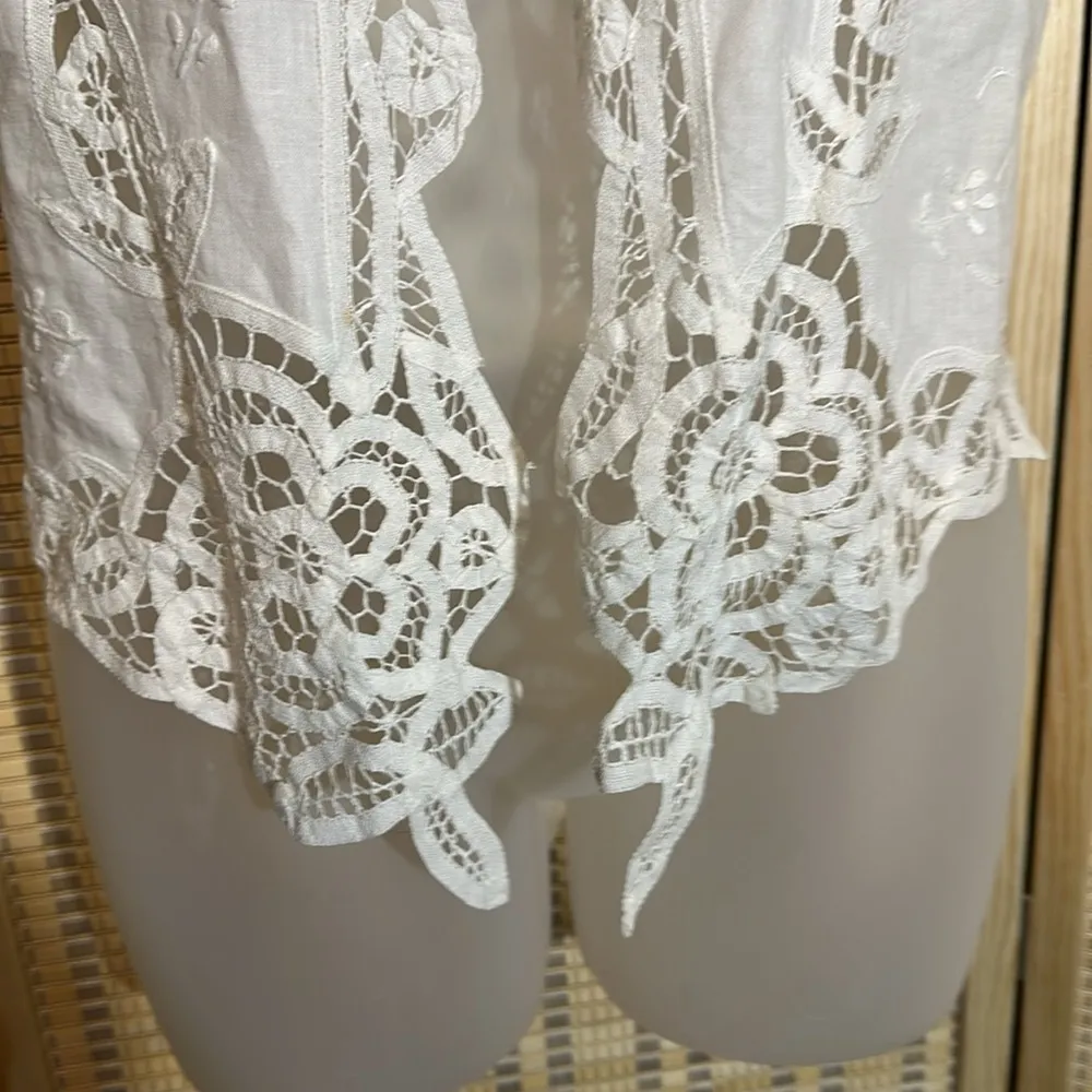 Wimpole Street Vintage 1990s Y2K Crisp White Linen Cotton Lace Vest Large? - Image 8