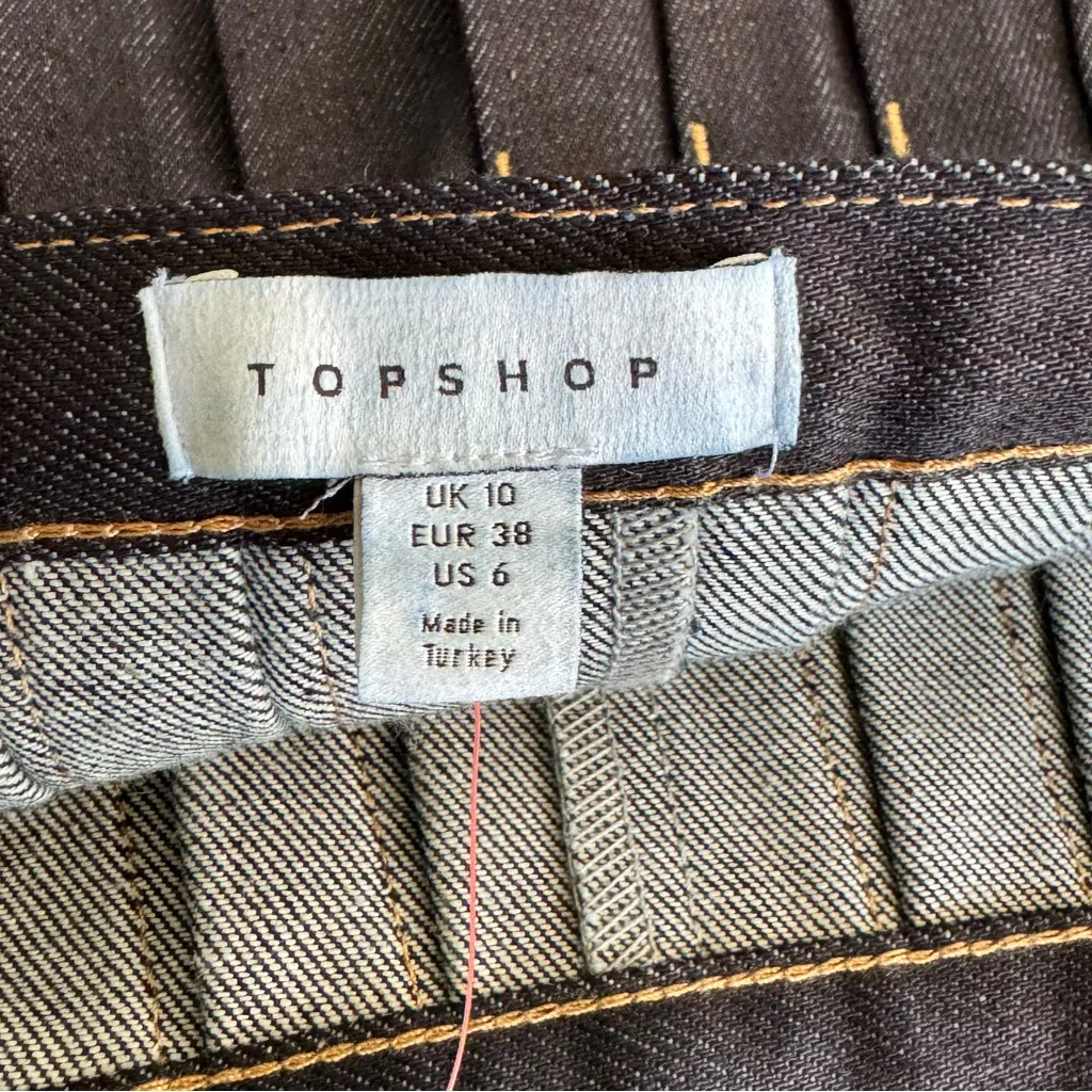 Topshop ASOS Pleated Denim Mini Skirt Raw Indigo Structured Size 4 Size‎ 6 NWT - Image 7