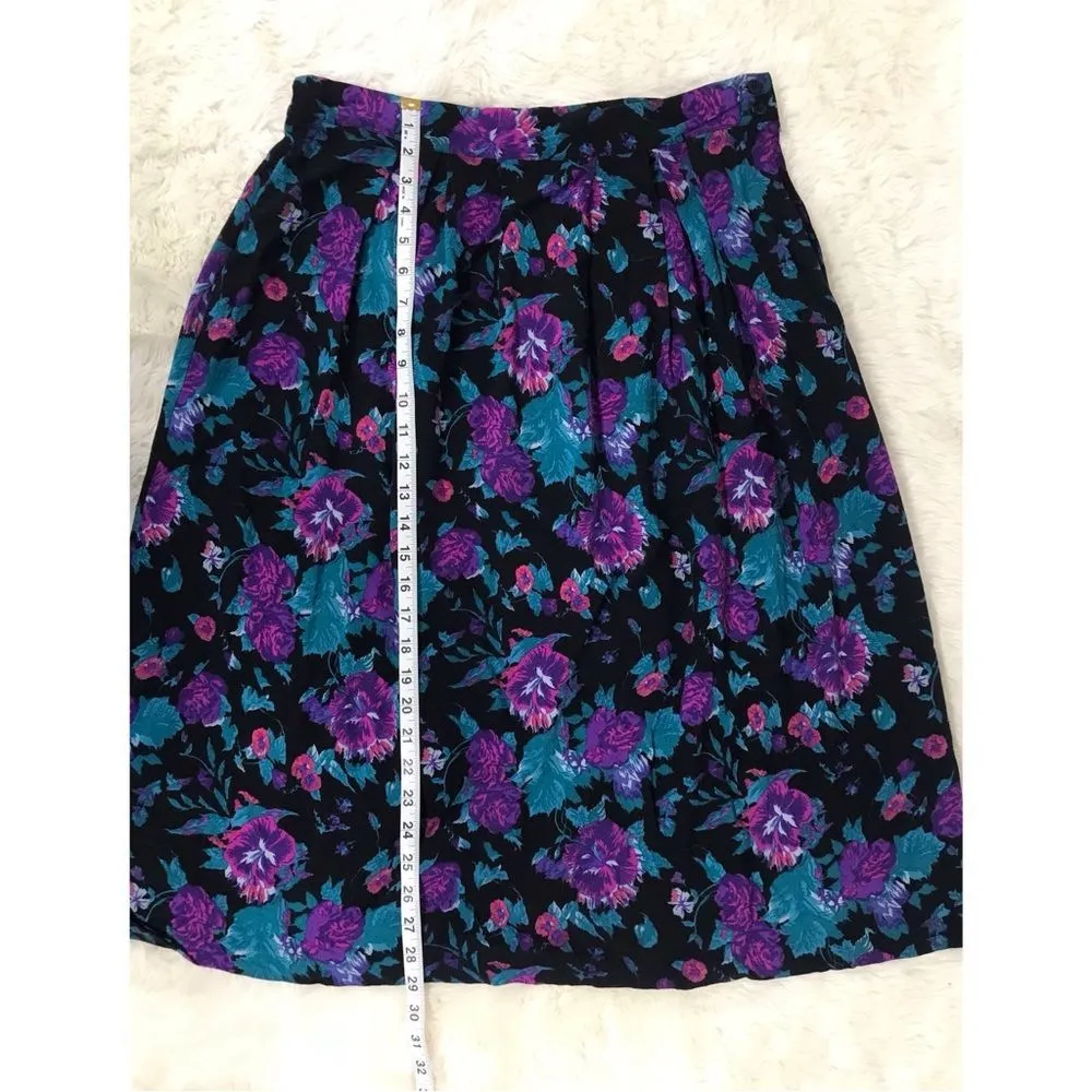 VINTAGE 80s 90s Matching Vest Skirt Outfit Dress‎ Floral Purple Teal Size Large - Image 14