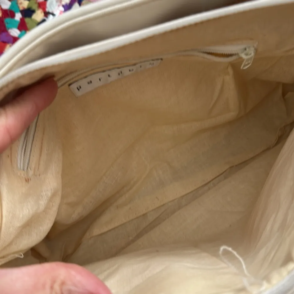 Vintage 80s/90s Partners Cream Floral Patchwork Needlepoint Top Handle Purse - Image 6