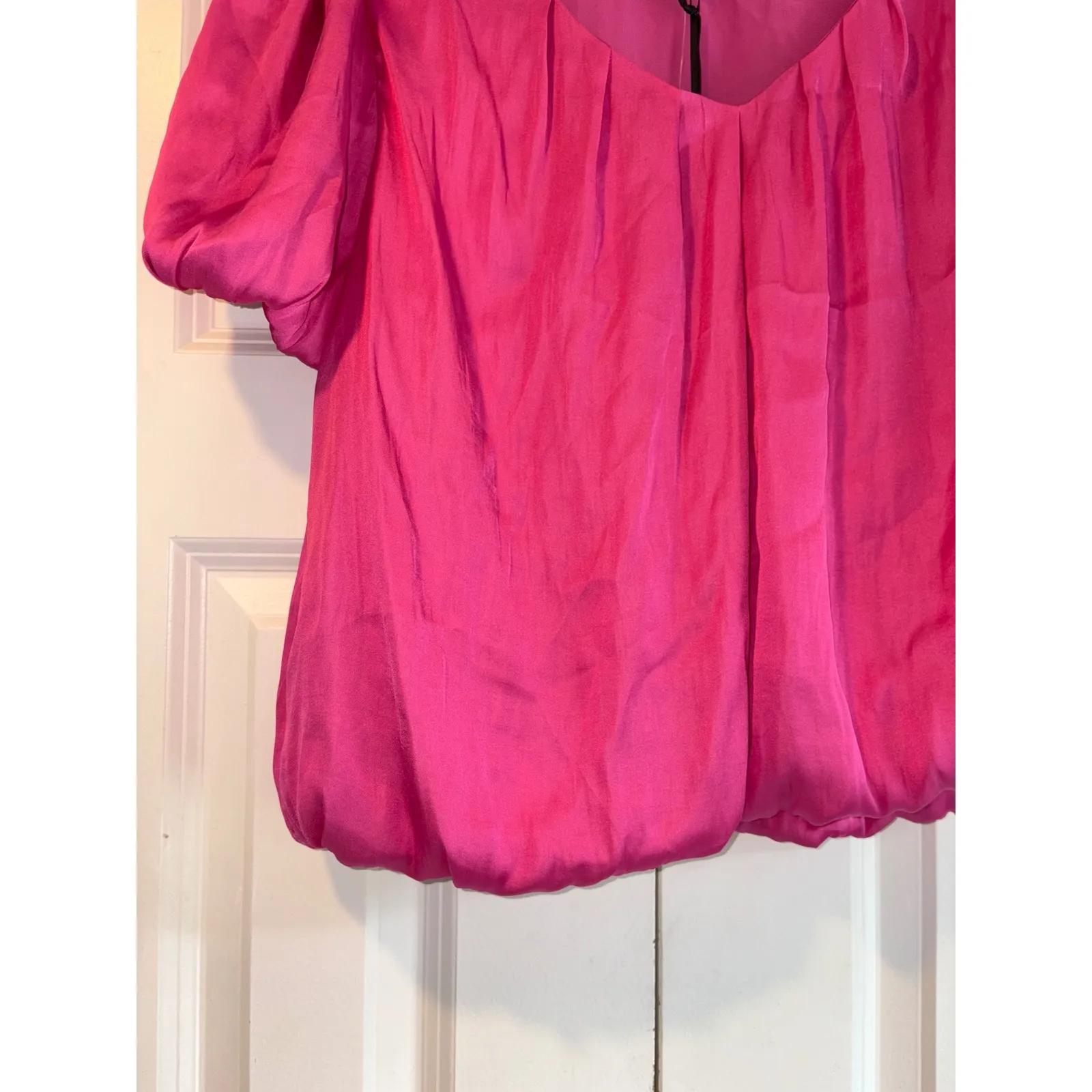 Sincerely Jules Pink Blouse Puff Sleeve Top Pleated Sweetheart Neck L‎ Size L - Image 3