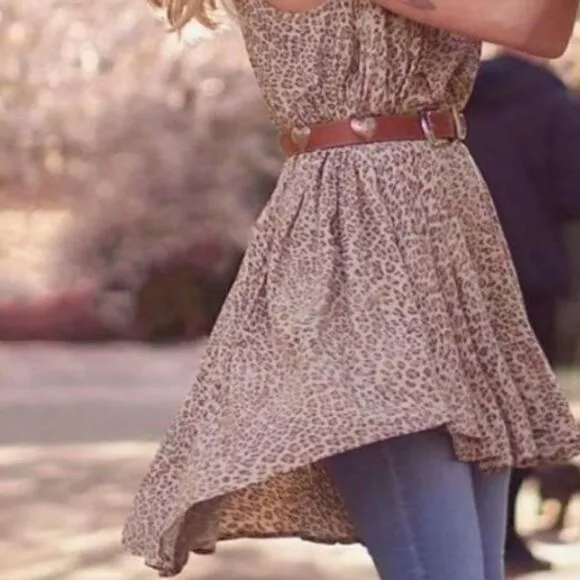 Sleeveless Animal‎ Print Mini Dress Brown - Image 12