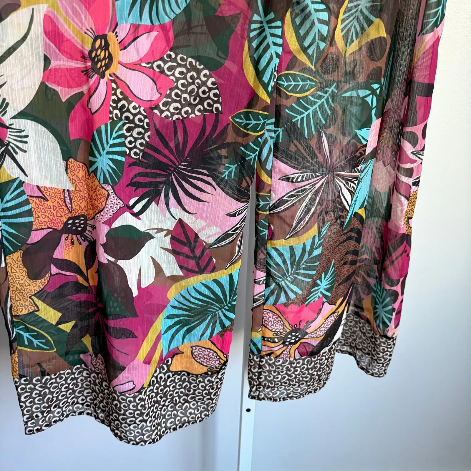 Bleu Rod Beattie Floral drawstring tropical floral sheer wide pants Size S - Image 10