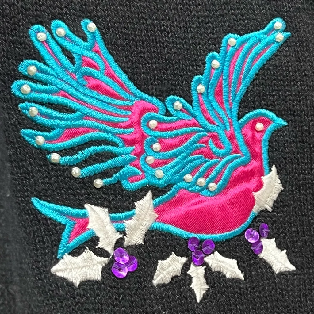 Merry & Bright Christmas black xl holiday Vest full zip sequin embroidered Noel - Image 12