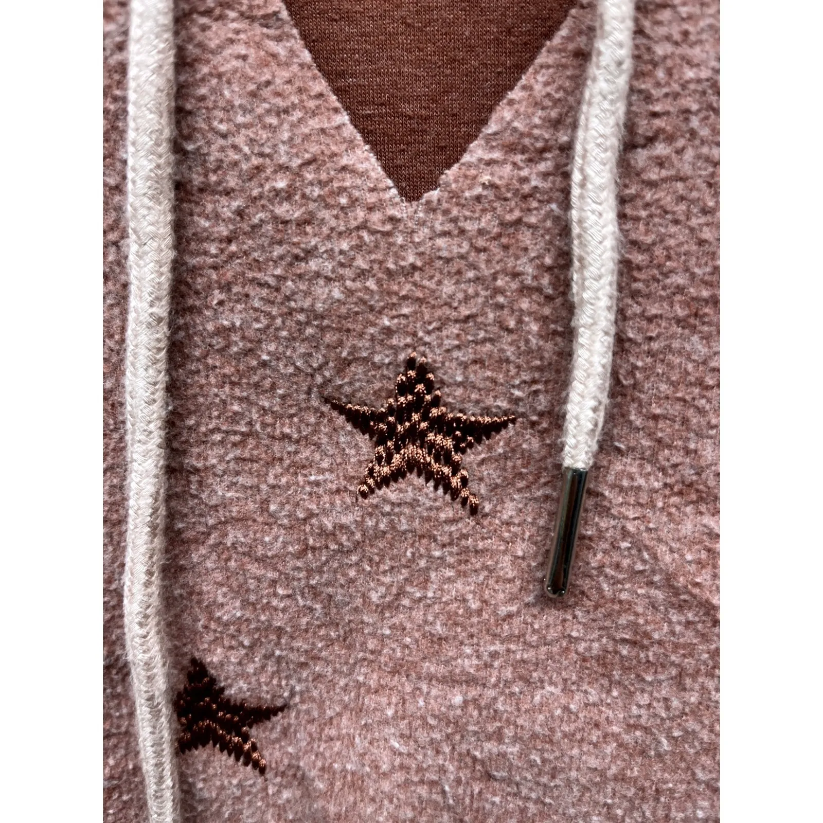 Storia Womens Hoodie Size S Brown Star Cutout V-Neck Sweatshirt Casual Trendy - Image 5