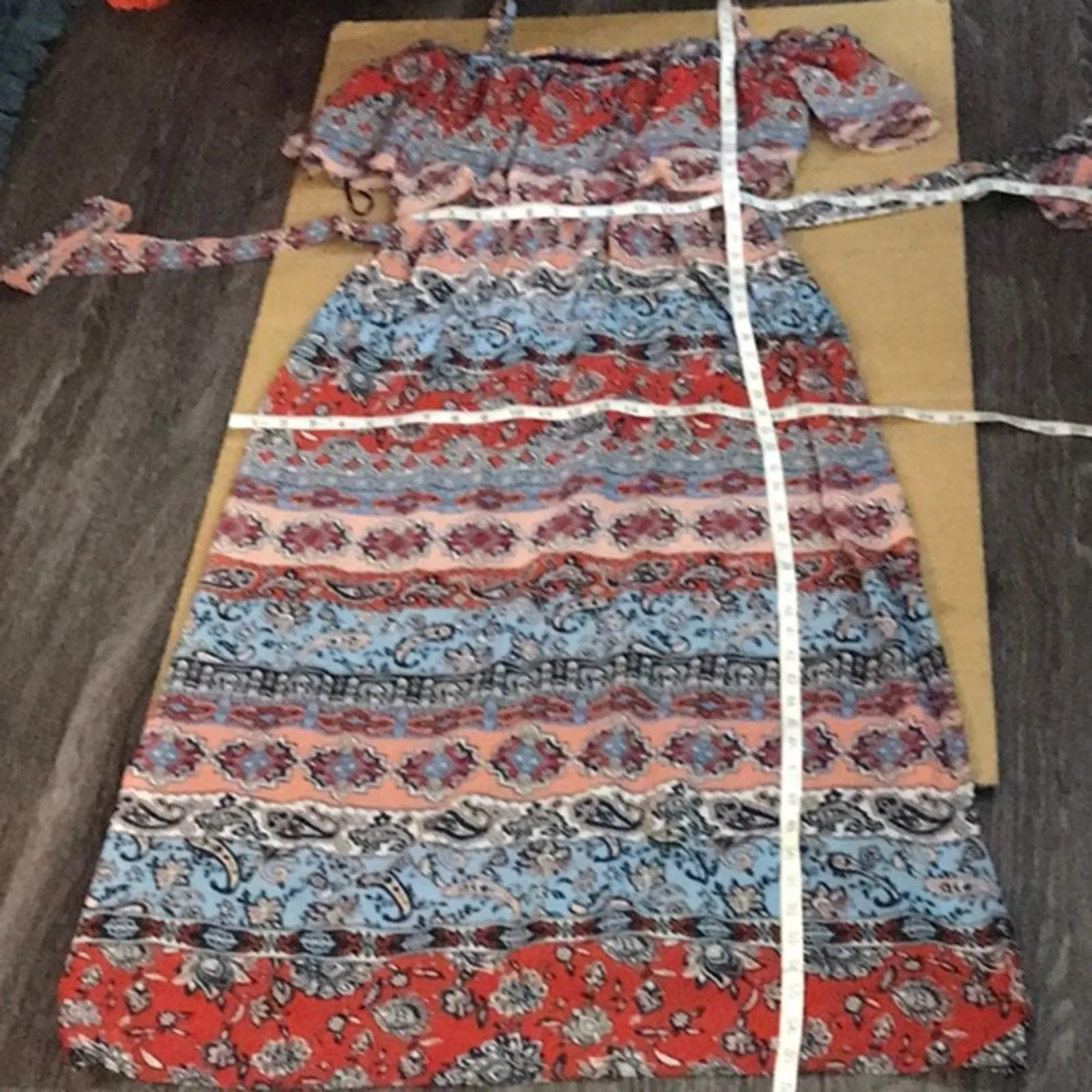 Leslie Fay Mixed Print Cold Shoulder Maxi Dress 6 Dopamine Bohemian Coconut Girl - Image 8