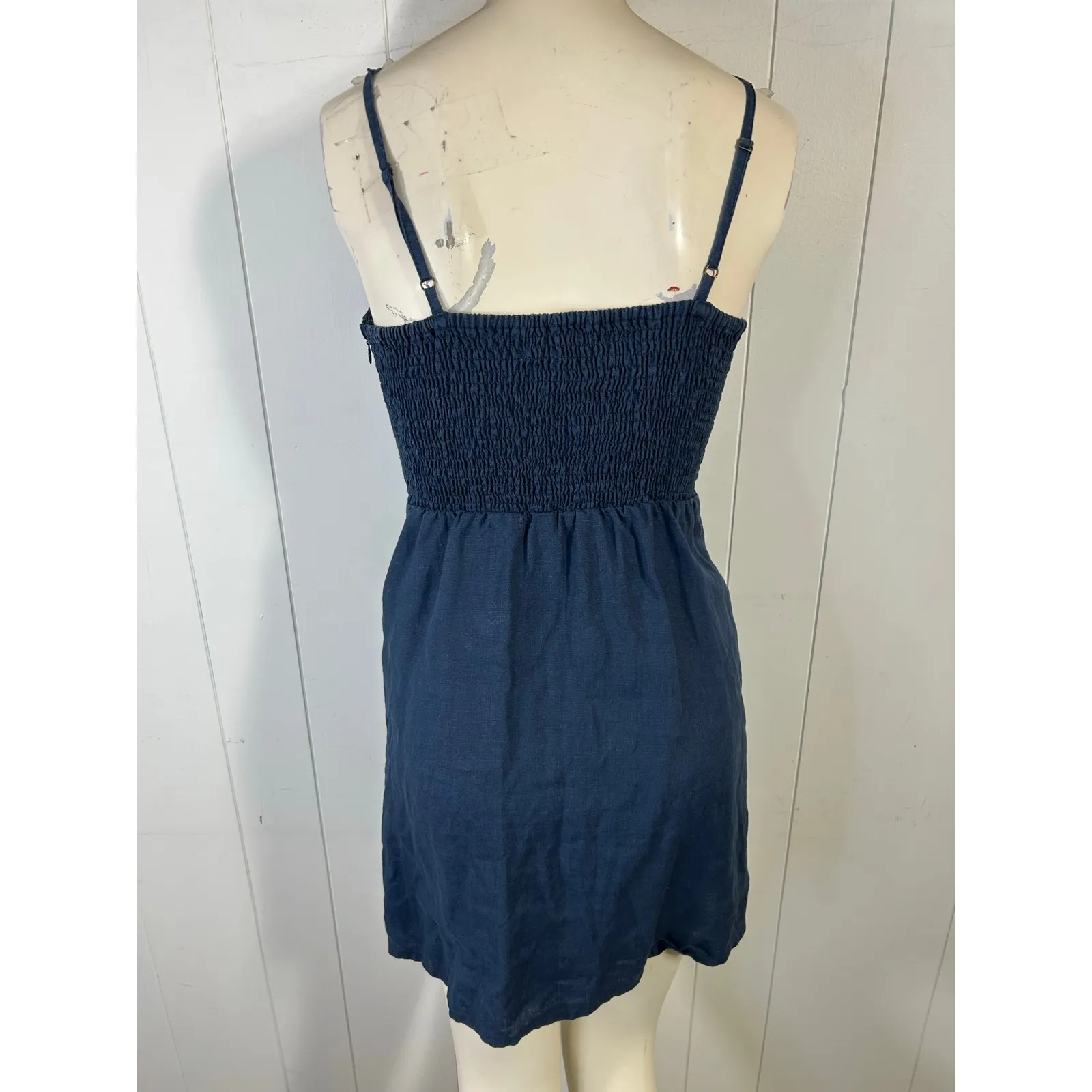 Faithfull the Brand Rodeo Navy Blue Tie-Front Dress. 100% Linen. Size 6 - Image 4