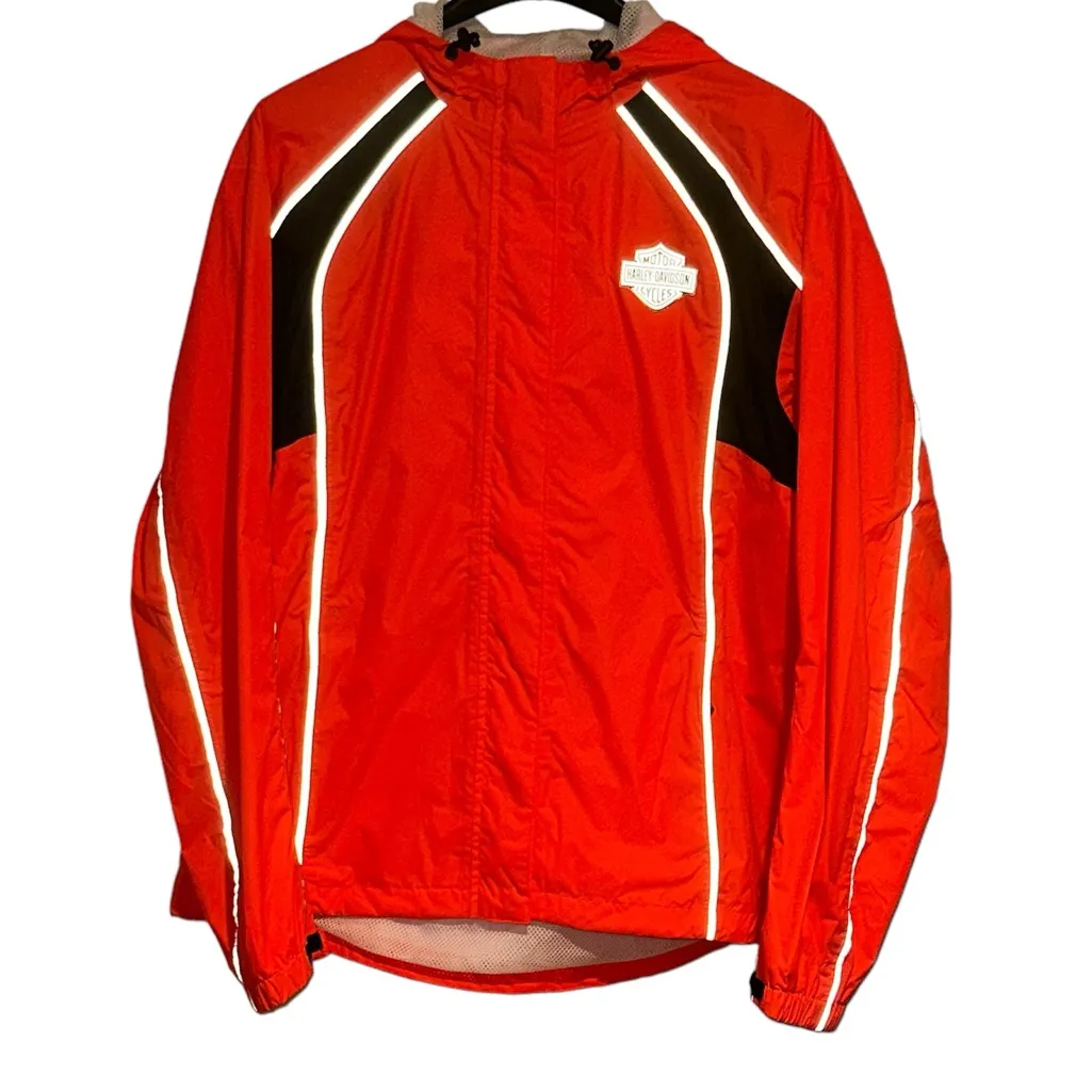 Harley Davidson Womens Hooded Riding Jacket Windbreaker Large Reflective Orange - Image 4