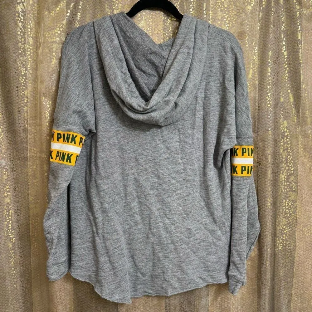 PINK Victorias Secret Oakland A's Gray Green Sequin Hoodie Sweater Small - Image 2