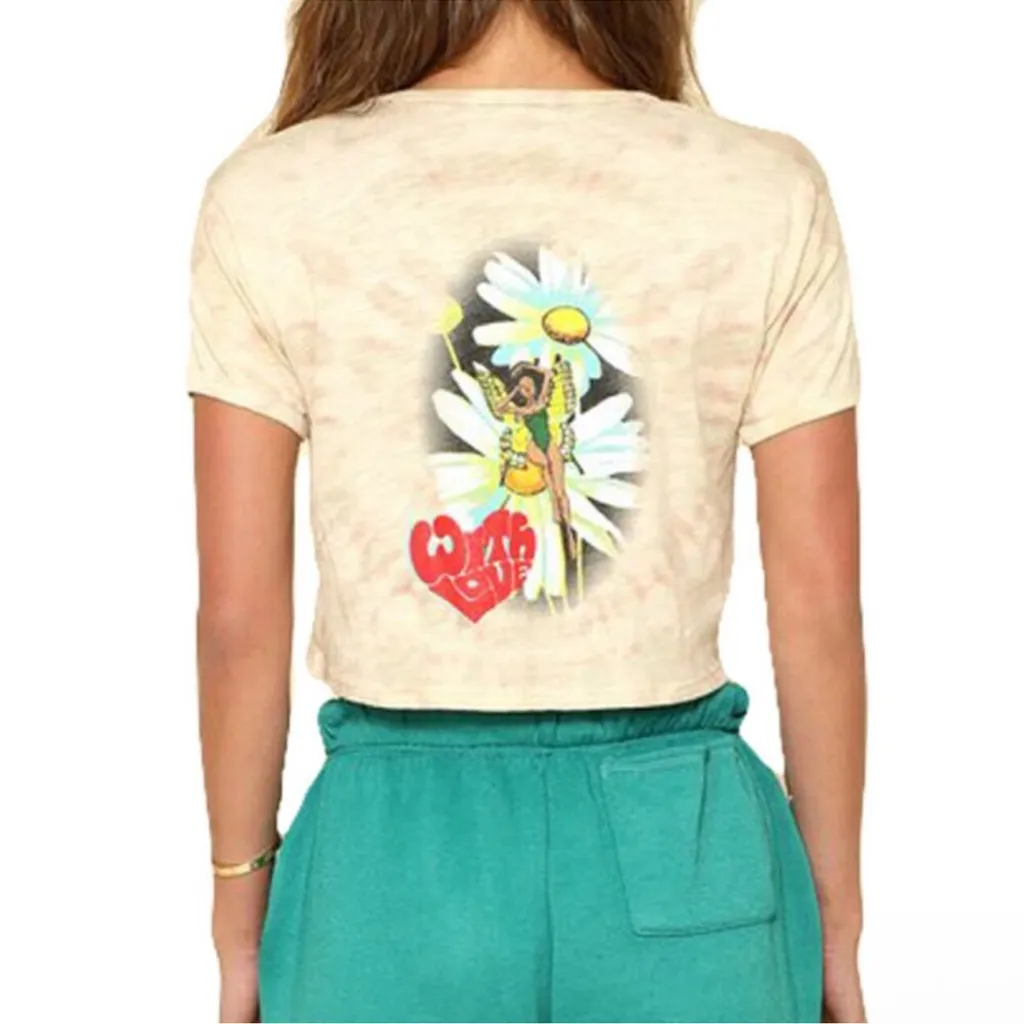 BOYS LIE / Light‎ Brown Lady Flower Fitted Tee size small - Image 2