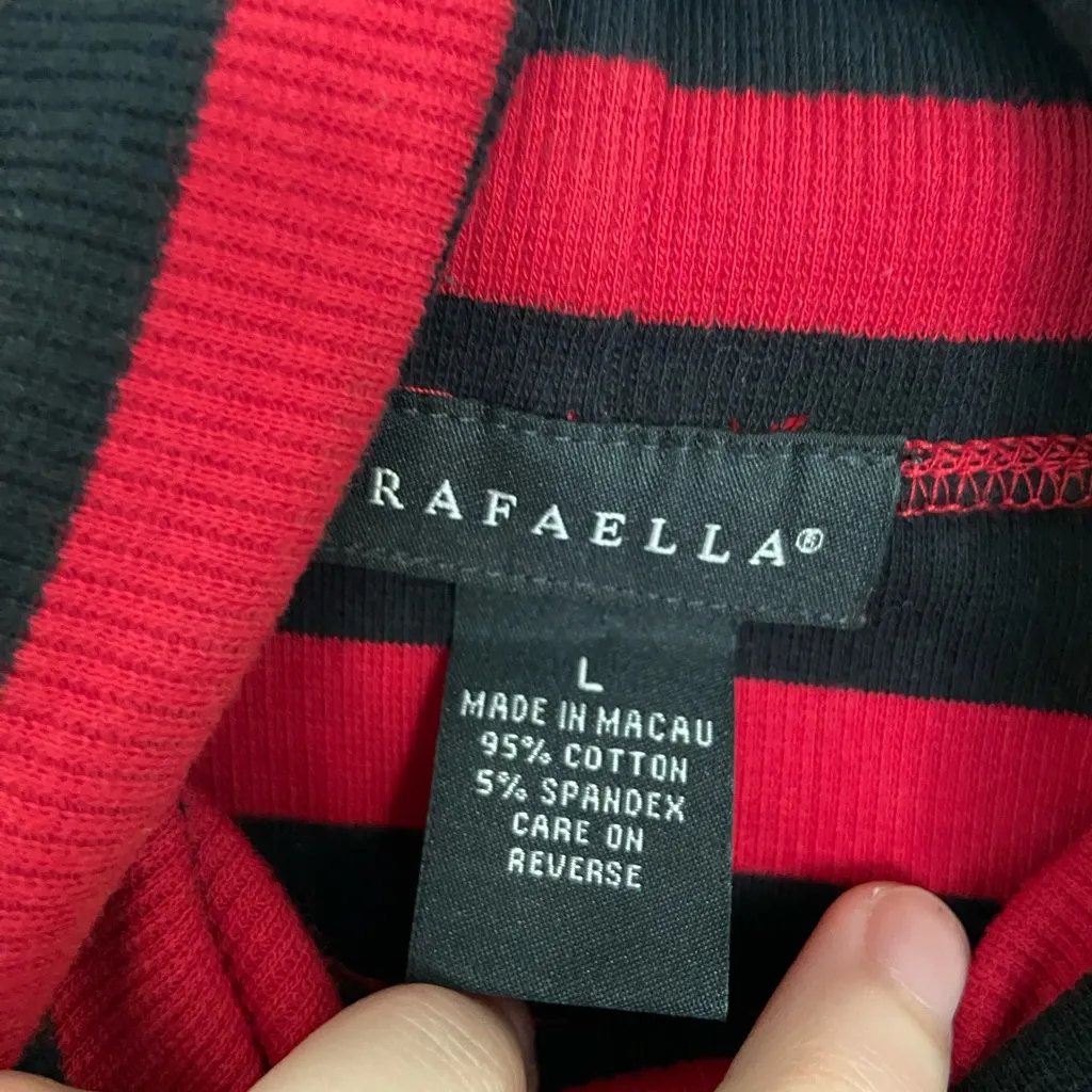 NWOT Rafaella women’s black red striped knit turtleneck stretch sweater large - Image 4