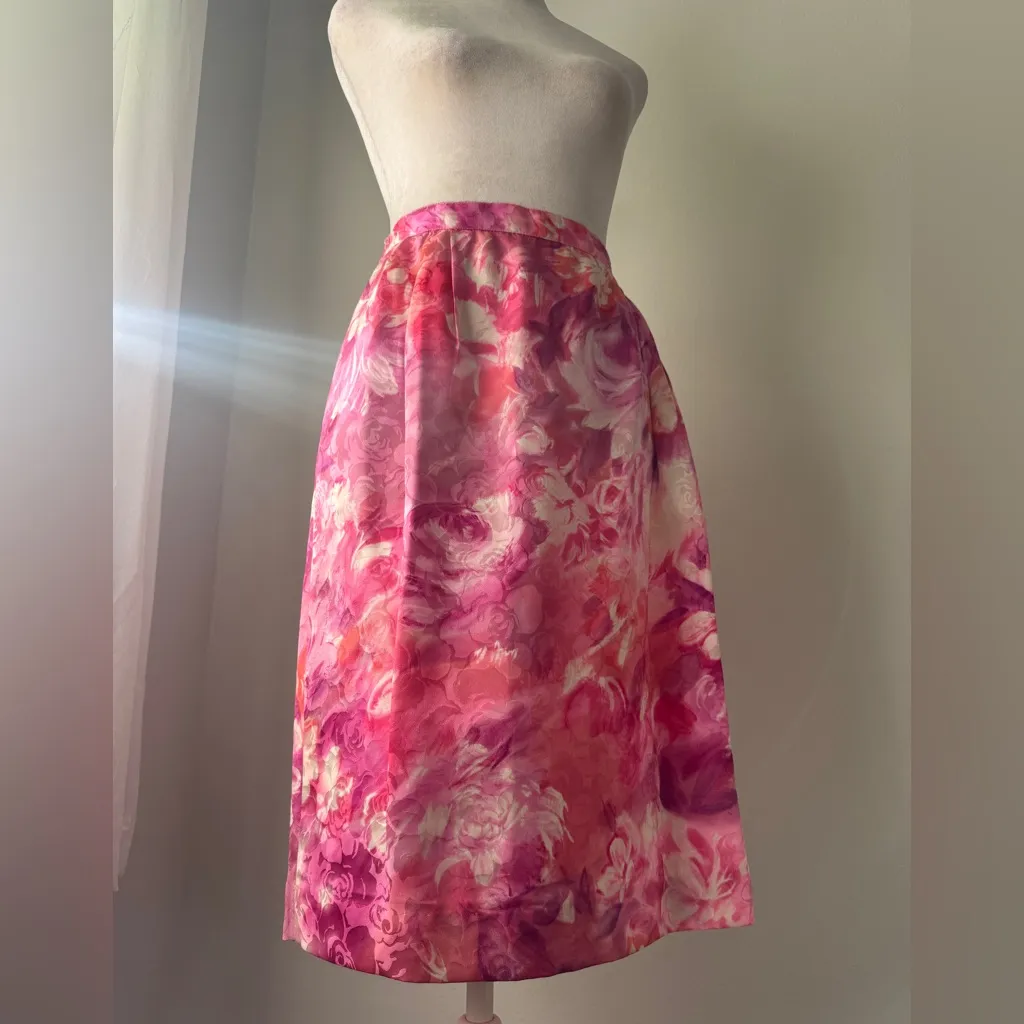 Vintage ‘90s Anne Crimmins for Umi Collections 100% Silk Floral Print Skirt Suit Pink Size 8 - Image 8