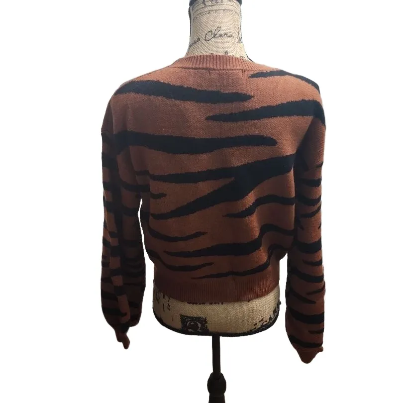 CLOUD TEN Sweater Womens Size S Tiger Print Cropped Crewneck‎ Knit - Image 4