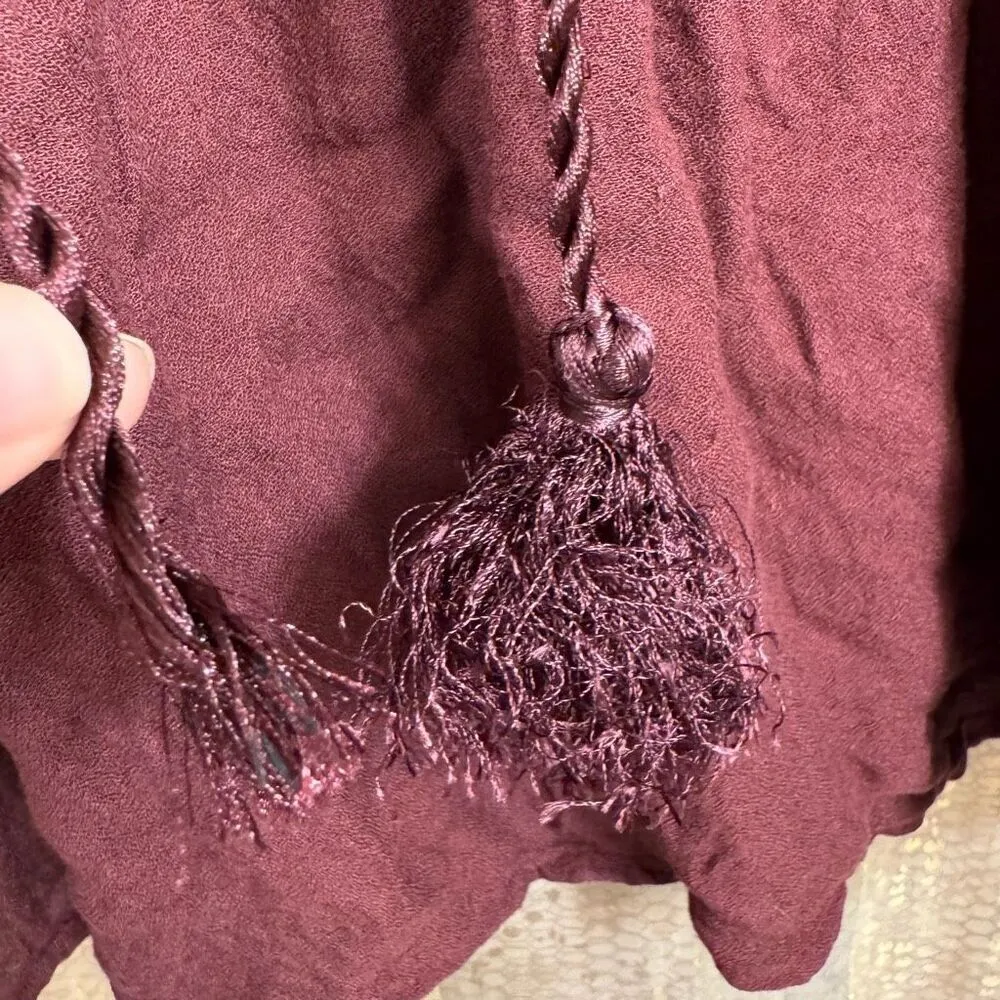 Vintage 00's Abercrombie & Fitch Maroon Beaded Boho Coin Tassel Top Flawed Mediu - Image 7