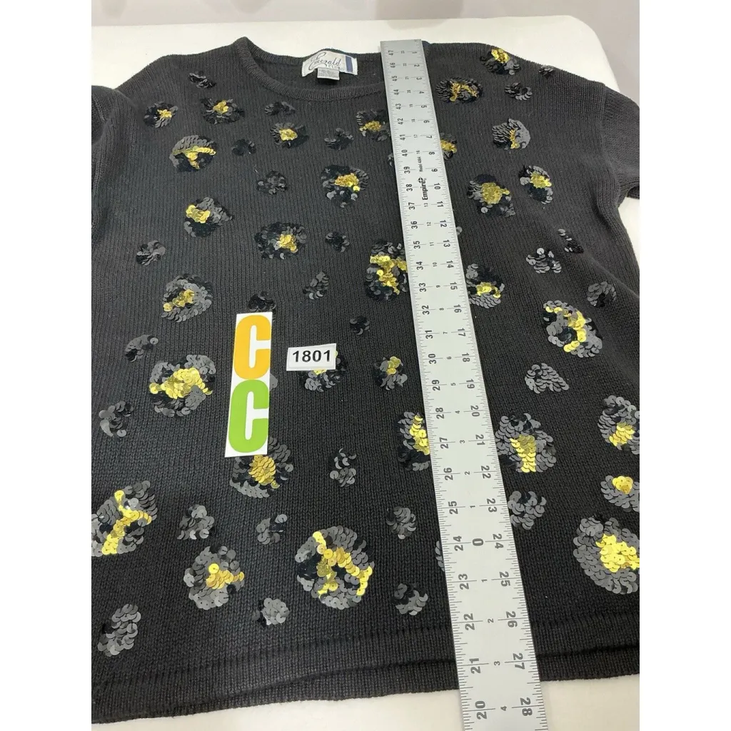 Womans Emerald Club Black Embelished Long Sleeve Pullover Sweater Large - Image 5