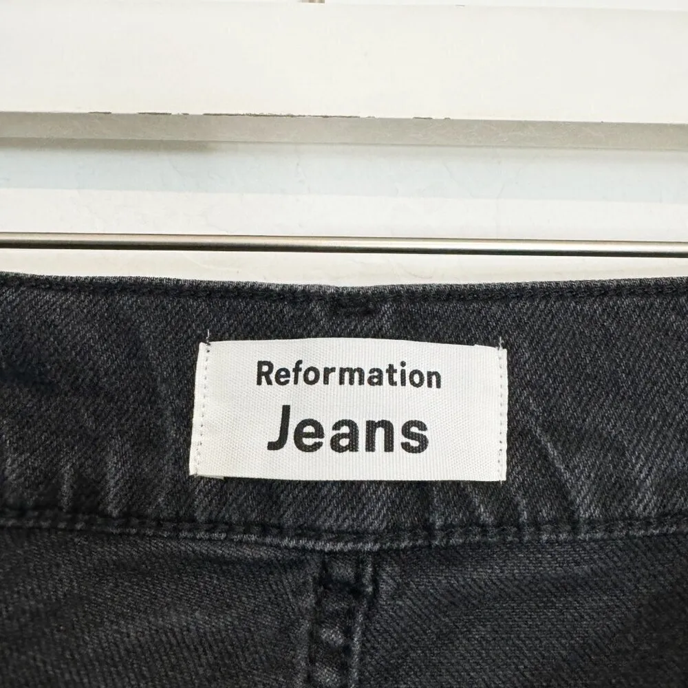 Reformation Denim Charlie Button Fly Front Seam Jeans Erie Wash Faded Black‎ 24 - Image 6