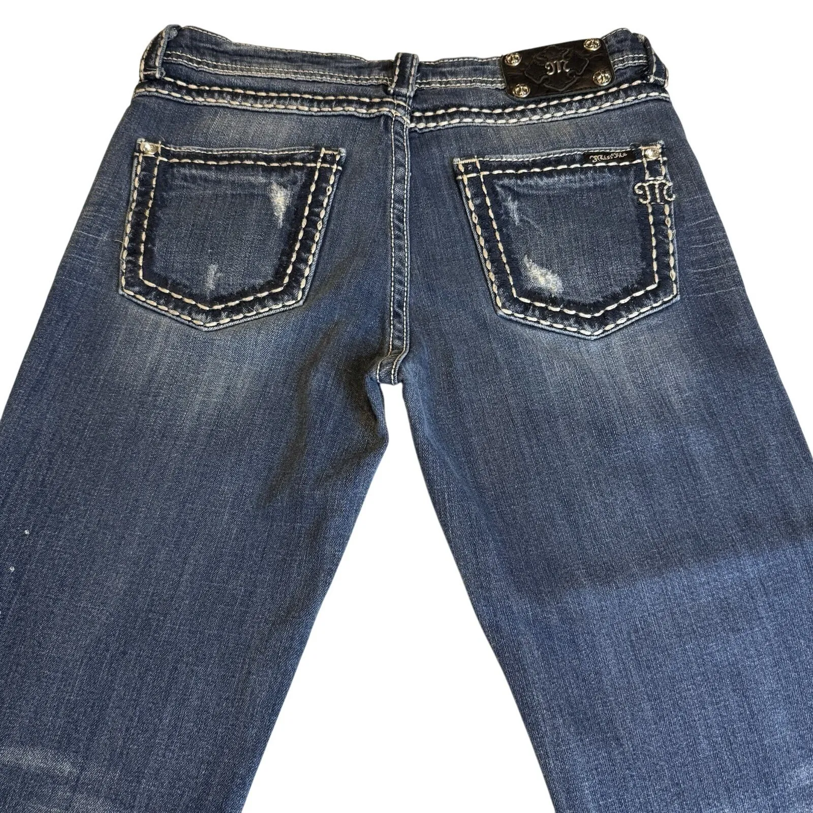 Miss Me Modelo Boyfriend Distress Mid Rise Dk Wash Capri Rhinestone Jeans 6/28 # - Image 2