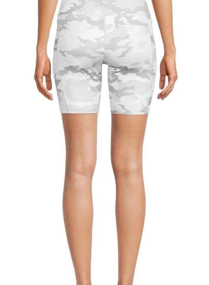 ATHLETIC WORKS Biker Shorts Size Medium 8-10 Womens Camouflage Pull On Grays New - Image 5