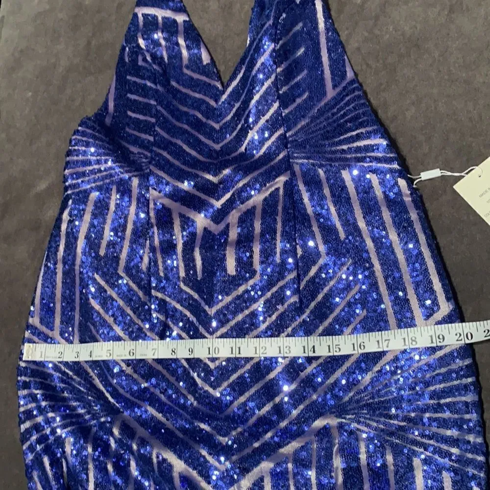 Women’s Halter Neck Mermaid Sequined Blue Prom Party Dress L NWT Size L - Image 9