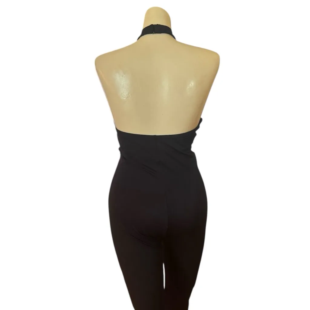 Popilush Black Halter Jumpsuit Medium - Image 4