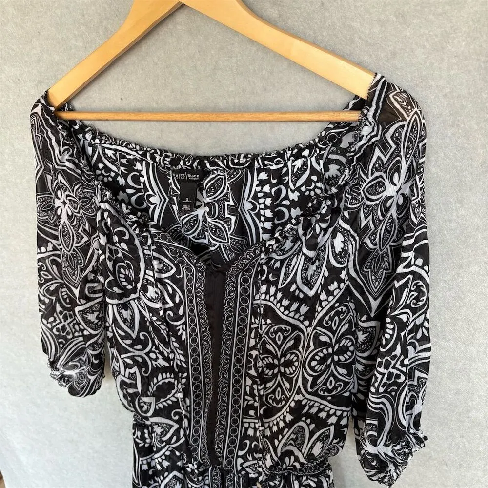 White House Black Market Women's Black Boho Maxi Dress Size 2 - Image 5