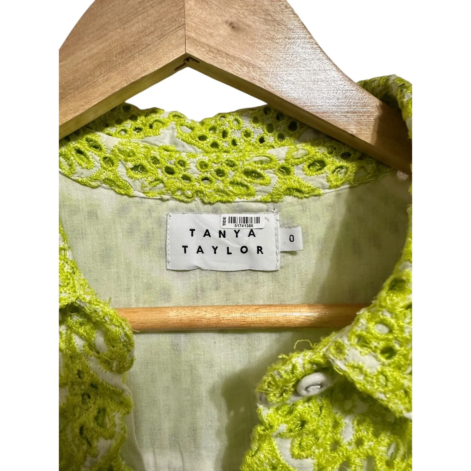 Tanya Taylor Aliciana short sleeve cotton eyelet shirtdress Yellow Lace  0 - Image 5