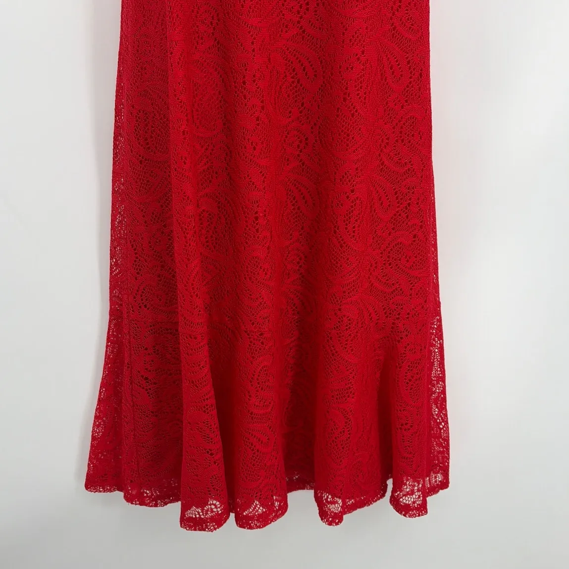 Slinky Y2K Lace Baqbydoll Midi Dress Sz L Red Valentines Romantic Cocktail - Image 5