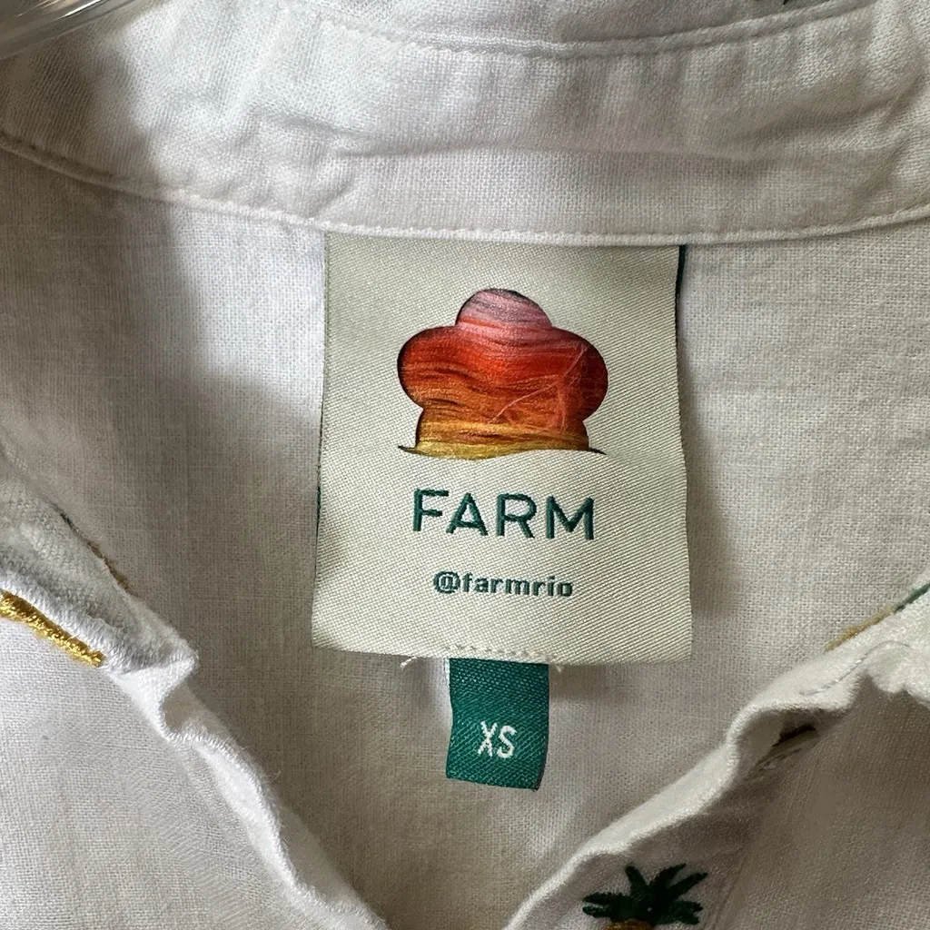 Farm Rio Linen Embroidered Pineapple Playsuit Shorts Romper White Long Slv XS - Image 5