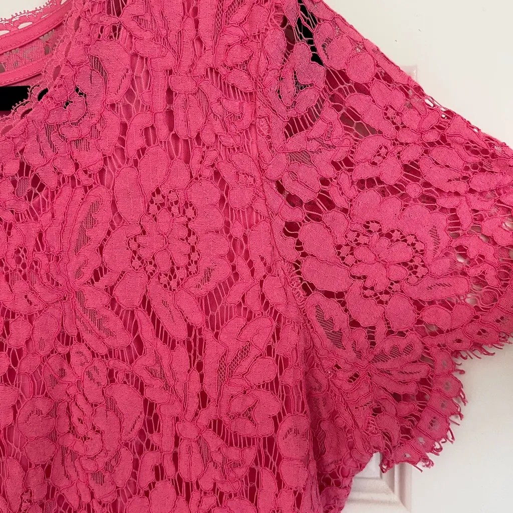 Isaac Mizrahiv Pink Lace Women Short Sleeve Peplum Top Size XL - Image 4