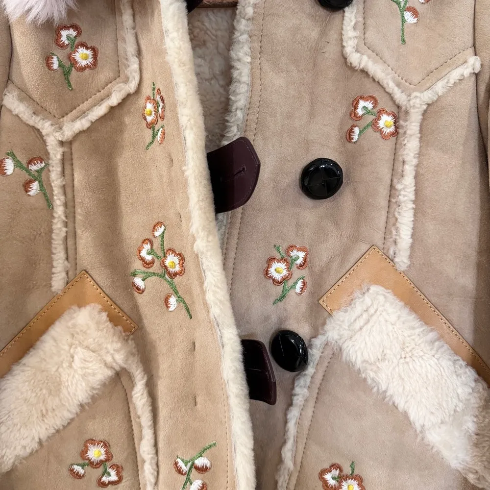 Coach Shearling Drifter Coat Floral Embroidered Runway  EUC - Image 15