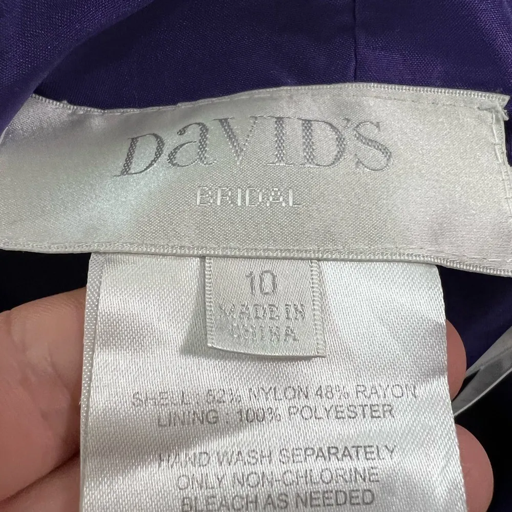 David's Bridal Long Strapless Lace Dress Draped Bodice Regency Purple - Image 13